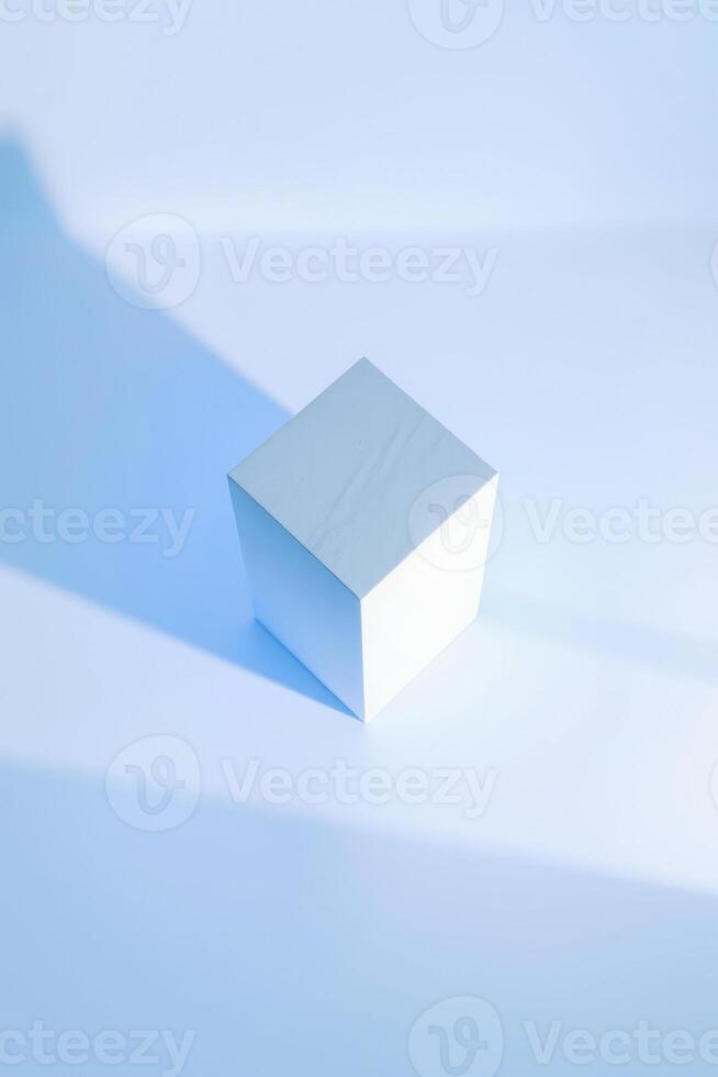 pale blue cube minimalist setting photo