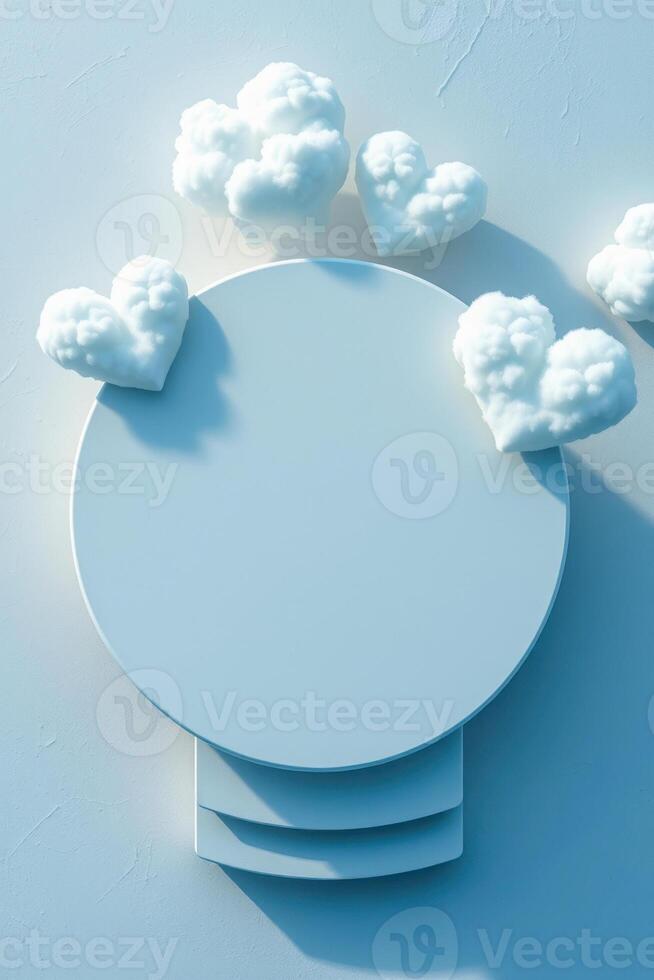 fluffy heart clouds on a circular platform photo