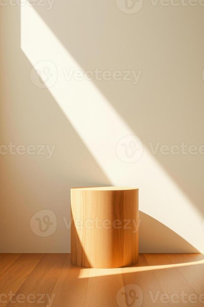 sunlit minimalist wooden pedestal photo