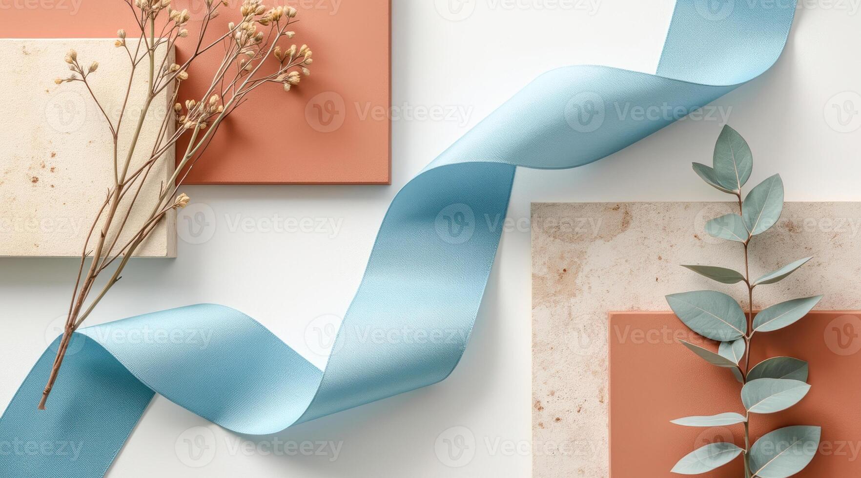 elegant pale-blue ribbon botanical arrangement photo