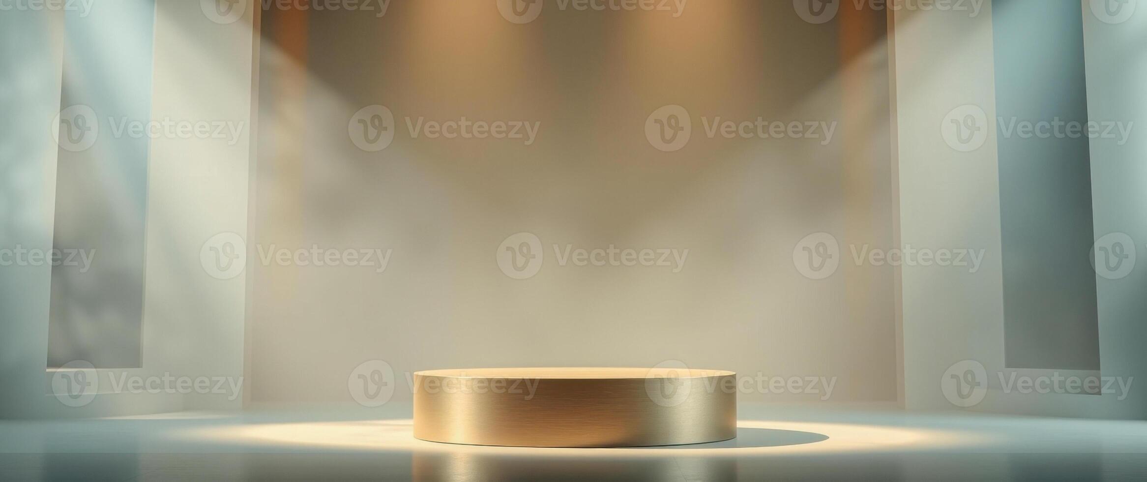 gold cylindrical platform a minimalist room setting photo