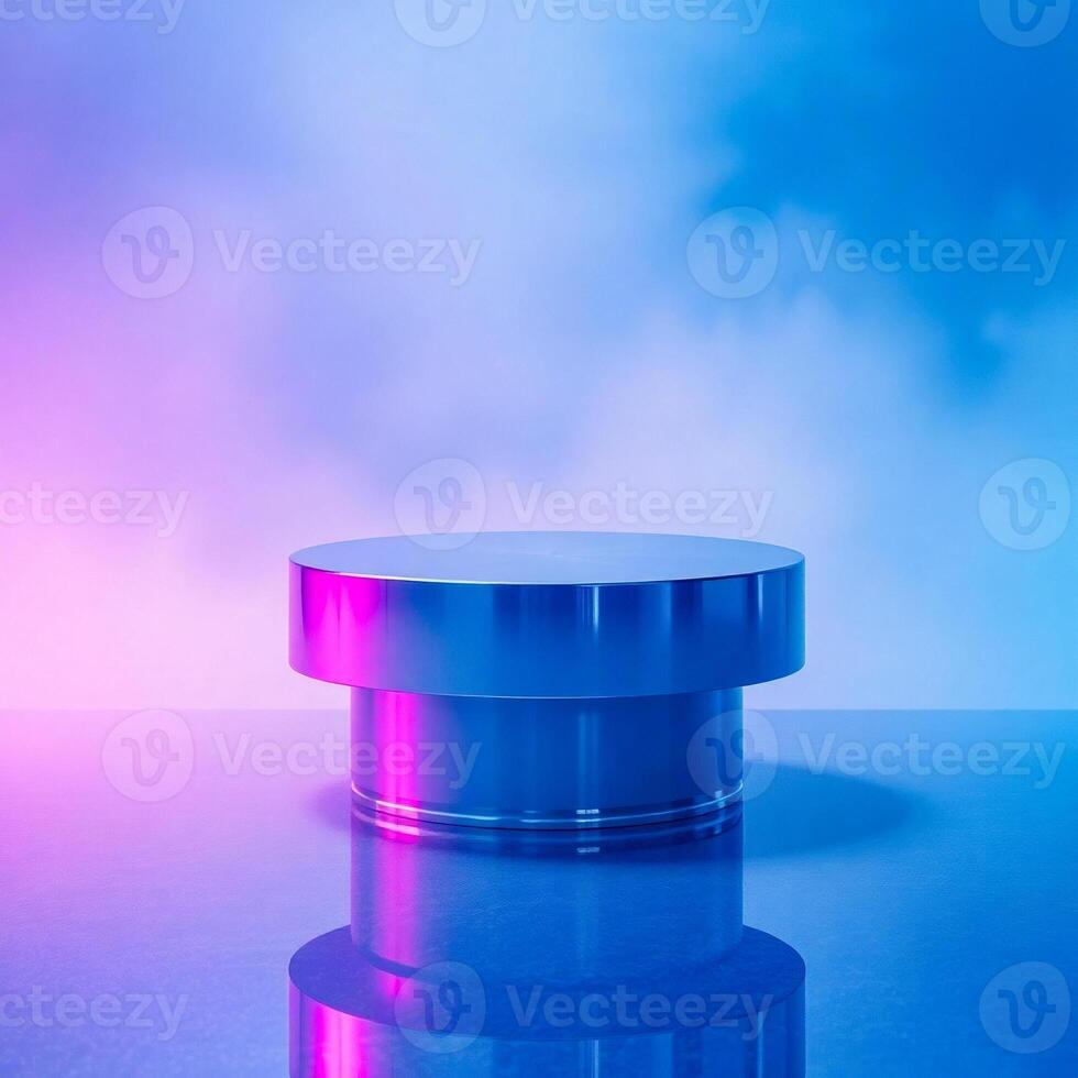 sleek blue metallic platform with neon lighting photo