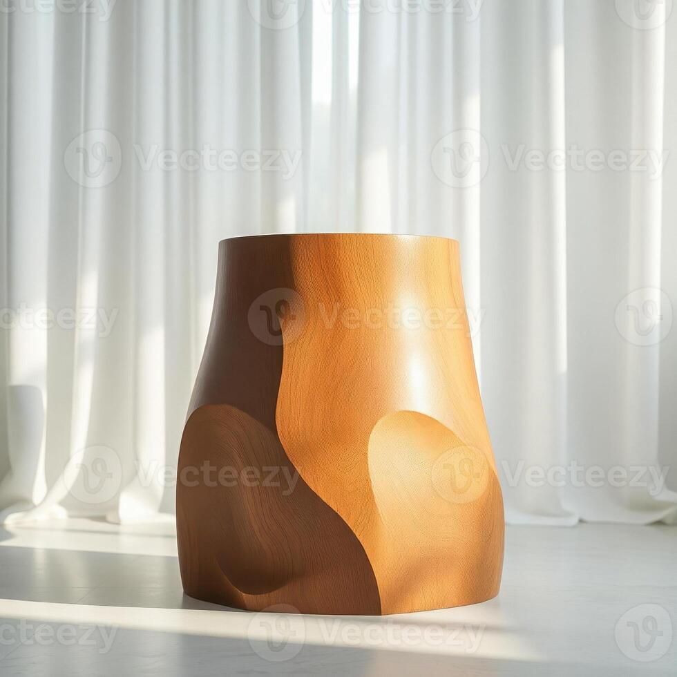 light brown organically shaped wooden pedestal photo
