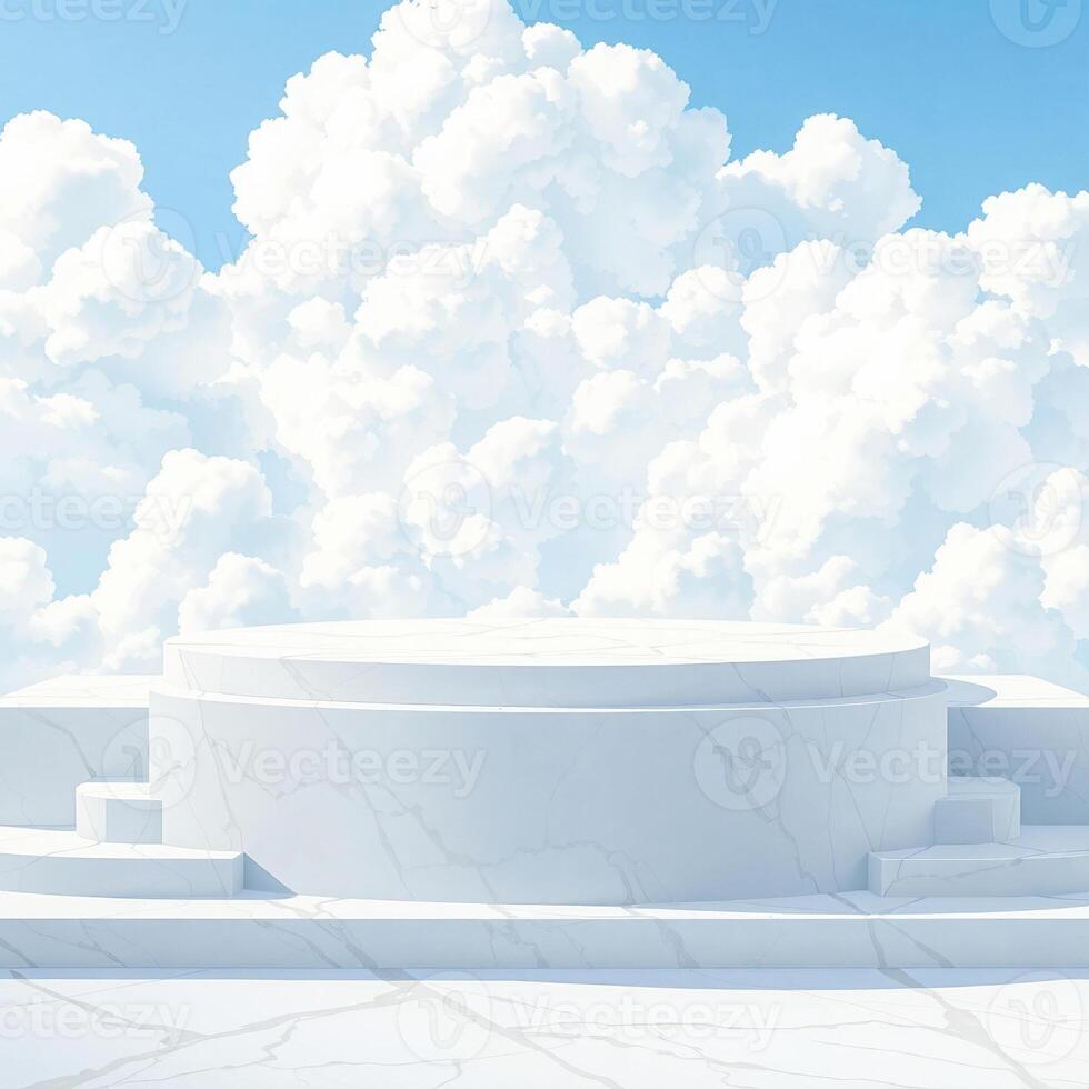 white marble podium against a cloudy sky photo