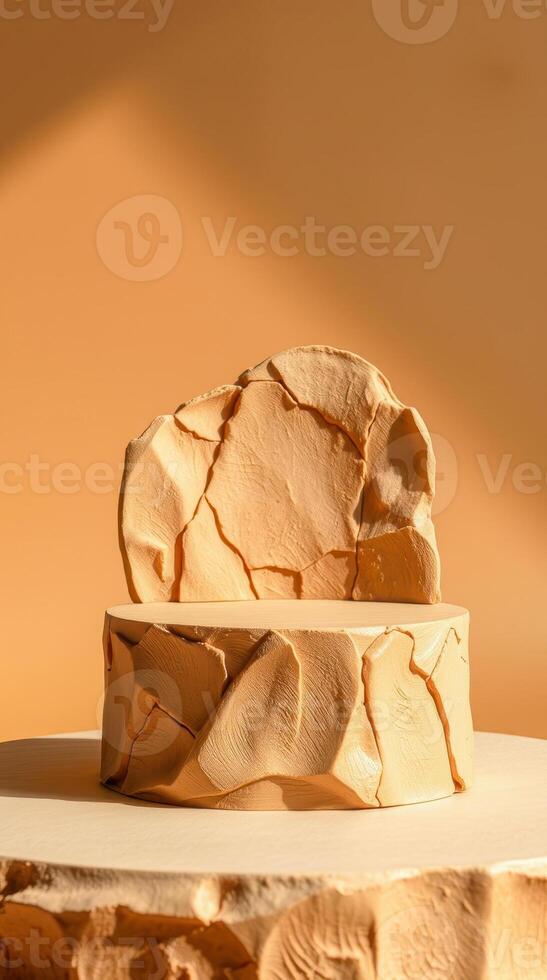 textured sandy-colored display platform photo