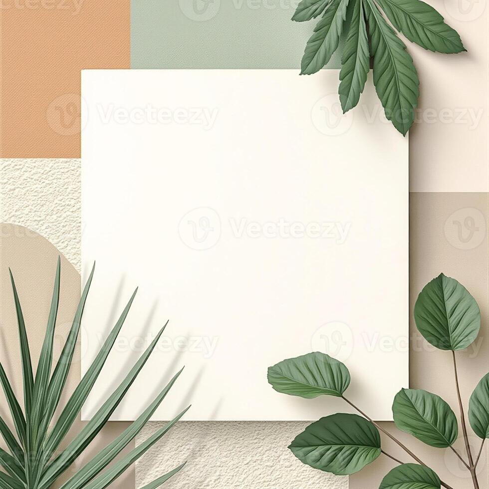 white square card with green plants textured backgrounds photo