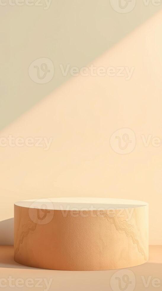 round beige pedestal product display photo