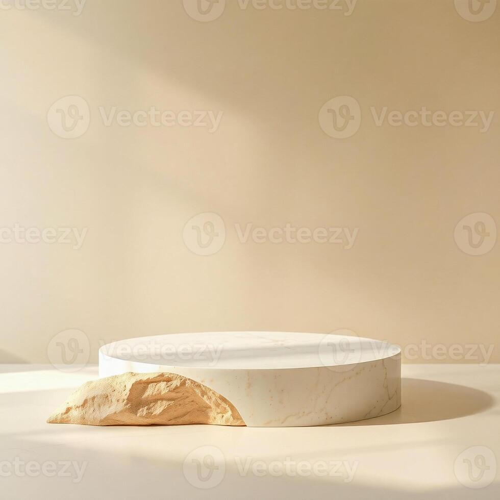 round marble platform with textured rock element photo