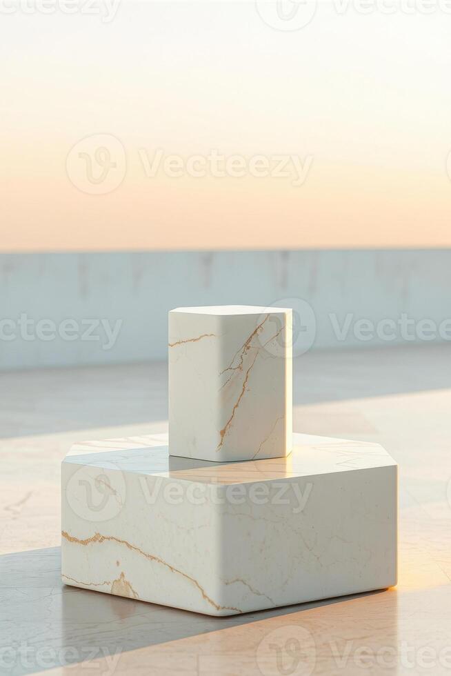 stack two white marble hexagonal blocks photo