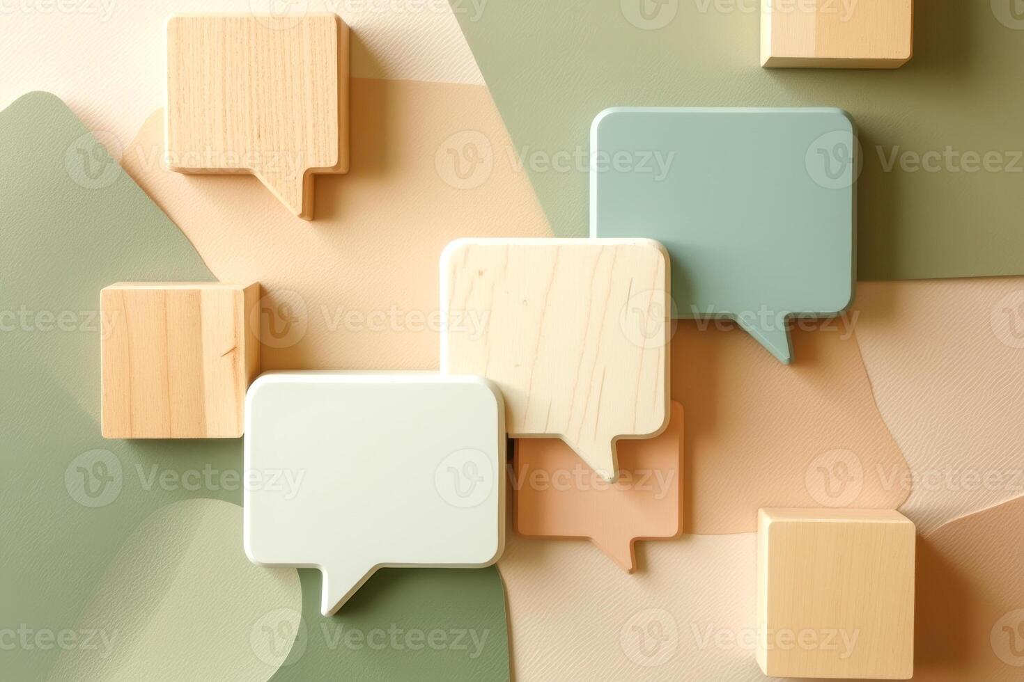 pastel wooden speech bubbles on textured surface photo