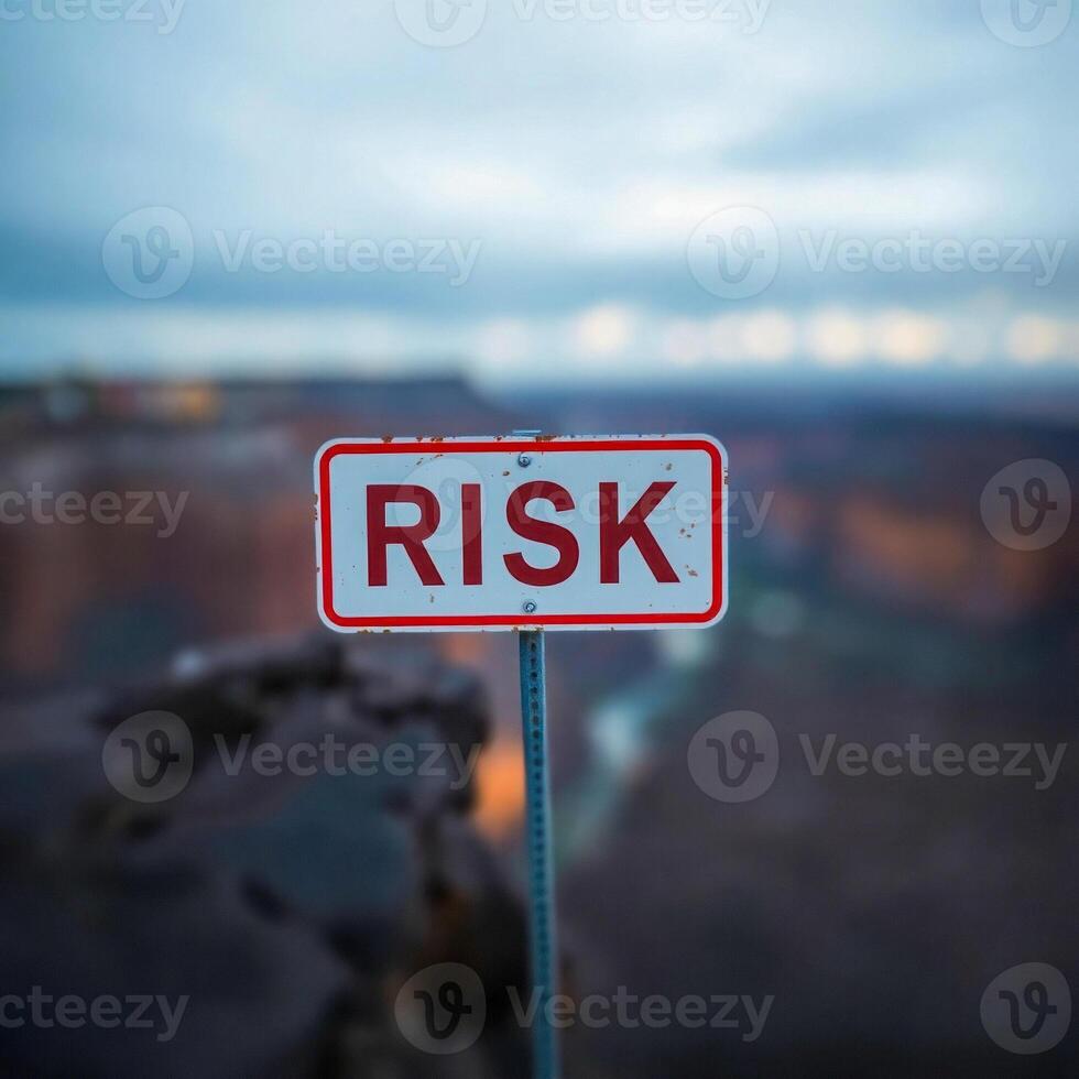 cautionary risk sign at a scenic lookout photo