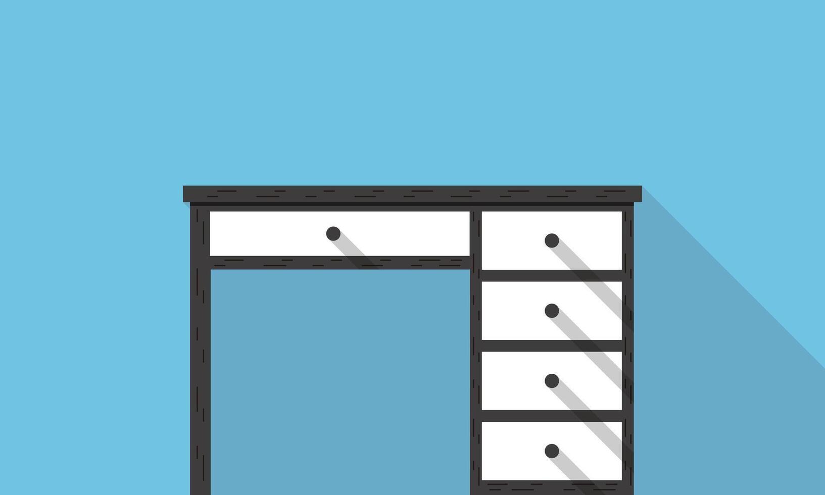 Single Desk with drawer flat icon design, Blue color background, light and shadow. vector