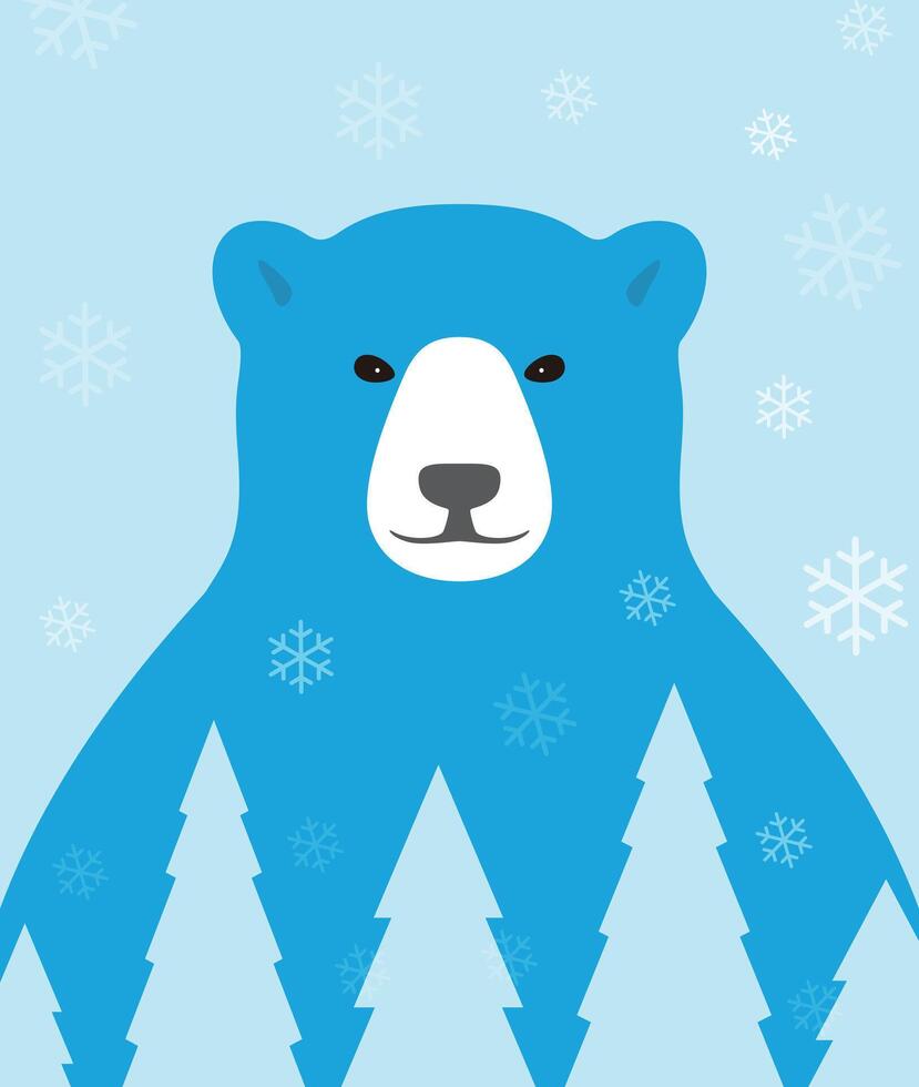 Polar bear with trees and snowflake vector