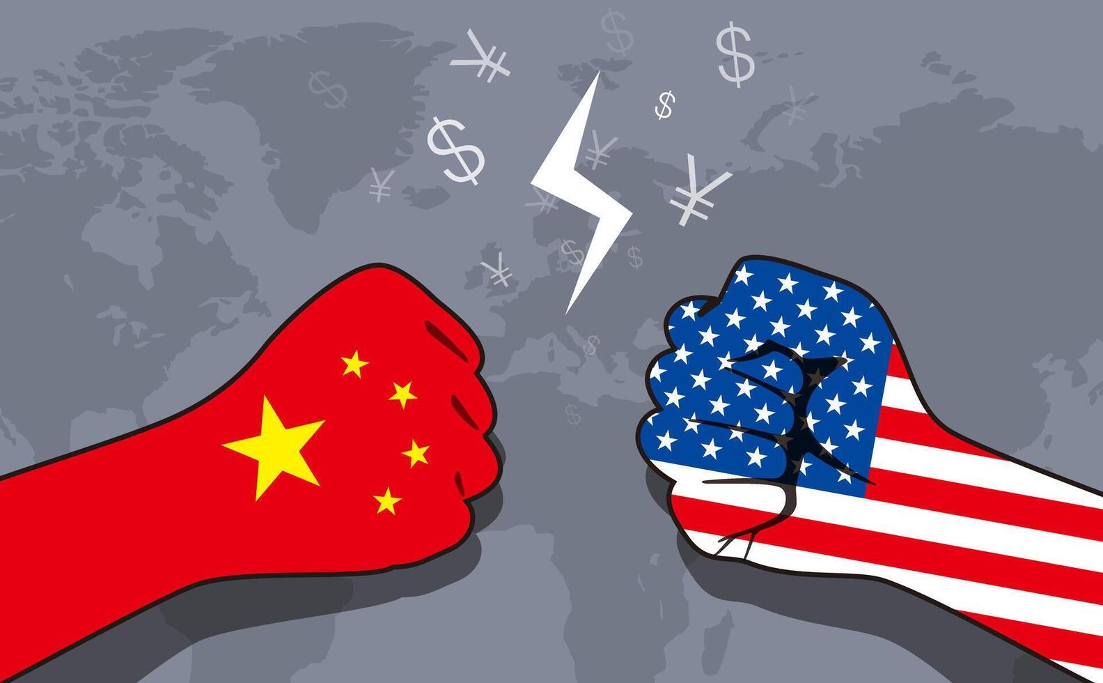 Conflict between US and China, business war vector
