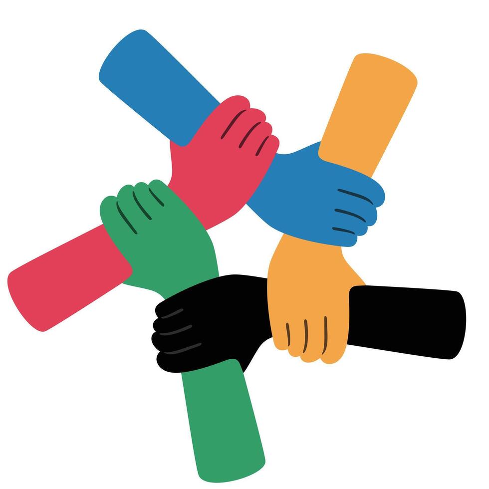 Five man shaking hands vector