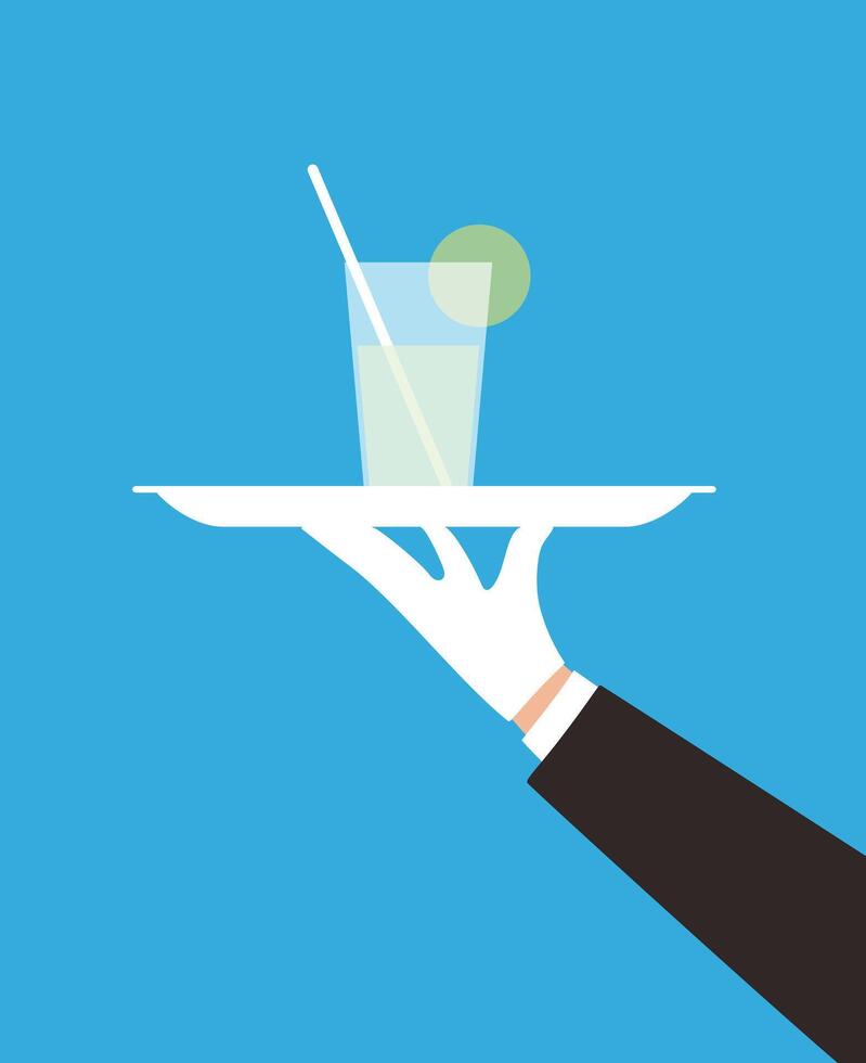 Waiter holding fruit drink plate vector