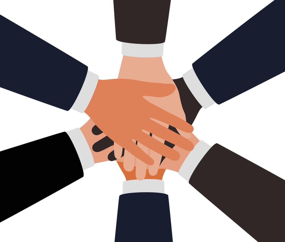 Different men's fist stacked together, teamwork, illustration vector