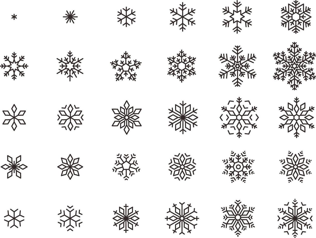 Snowflake icons, from small to big vector