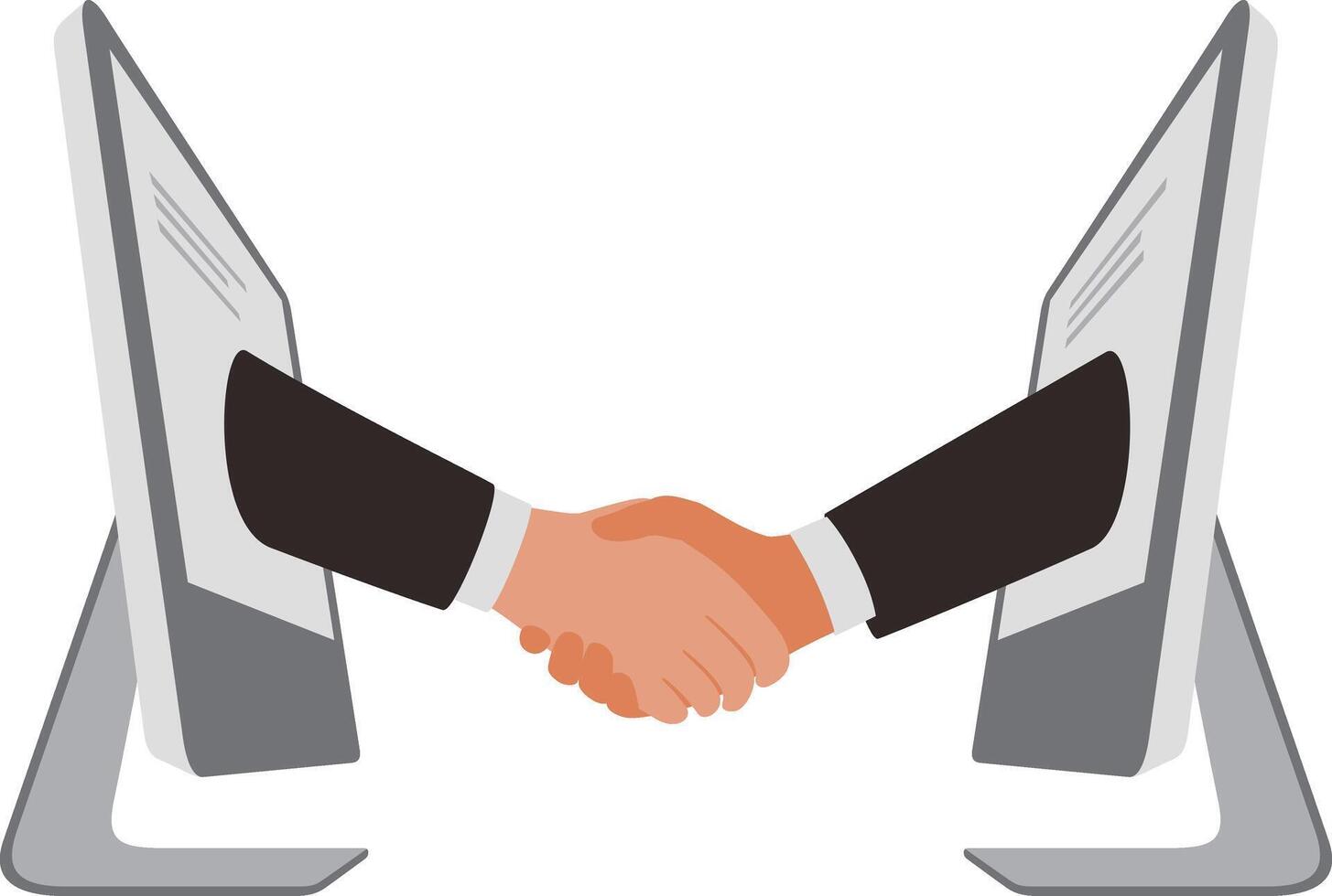 Concept illustration of internet deals, handshake from computer, business partnership illustration vector