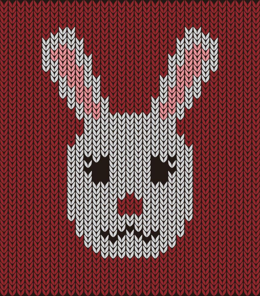 Cute rabbit toy on the knitting pattern, Happy new year, illustration vector