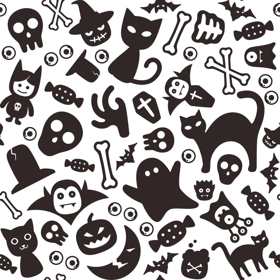 Halloween flat icon design set, squared seamless pattern vector