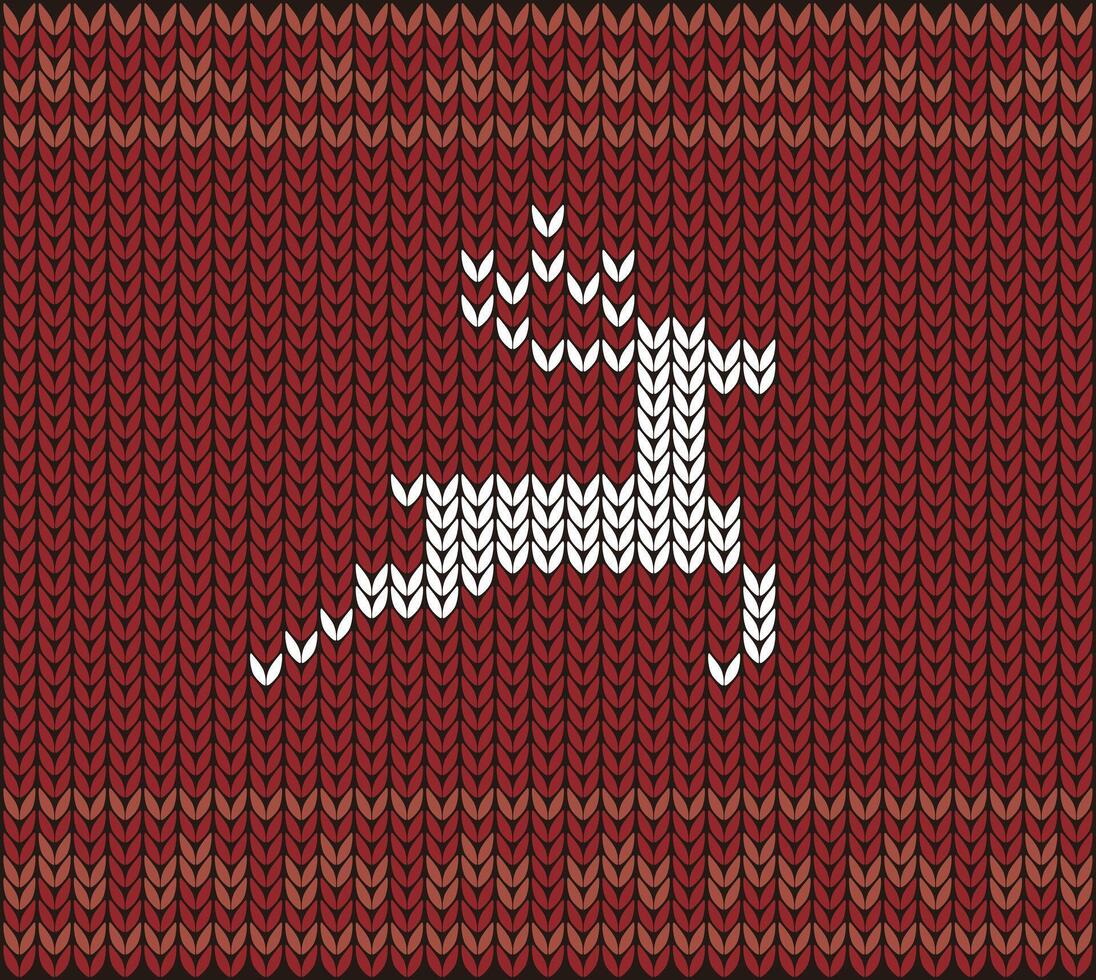 Cute deer on the knitting pattern, Happy new year, illustration vector