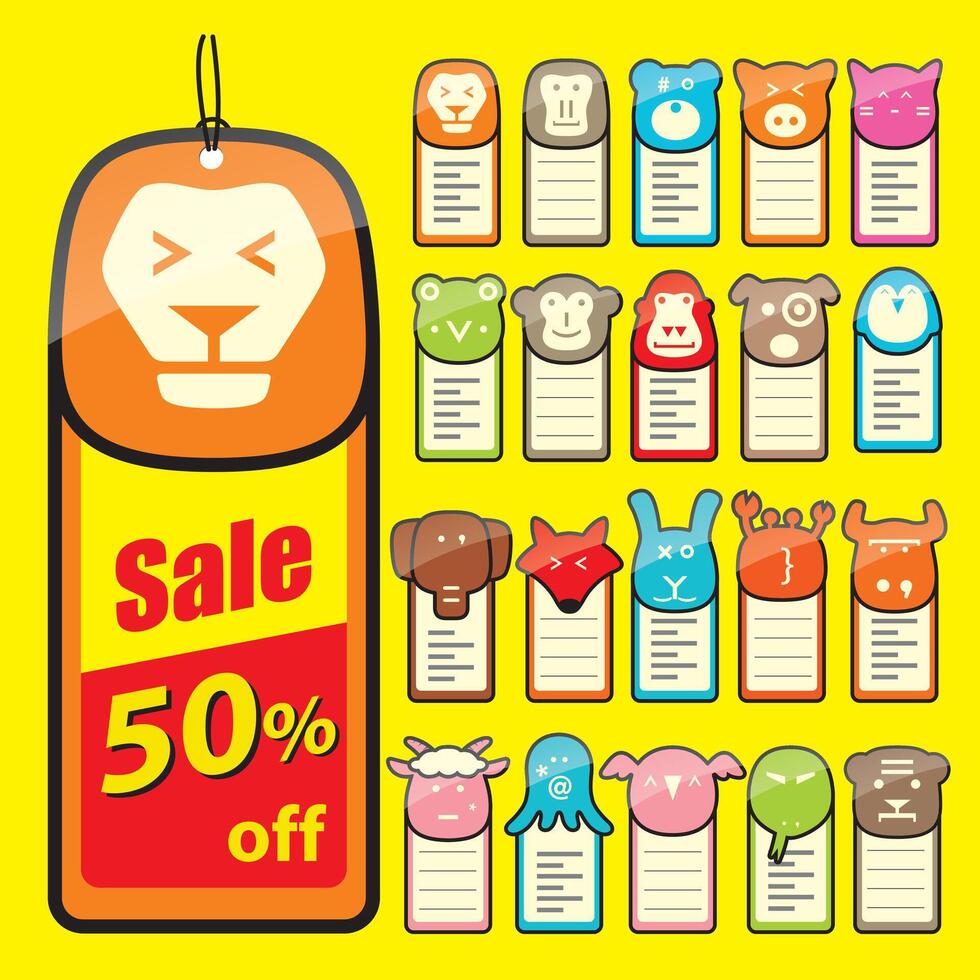 animal face flat label set vector