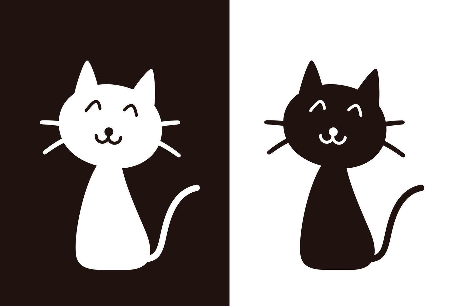 Cute cat sitting and smiling, , black and white vector
