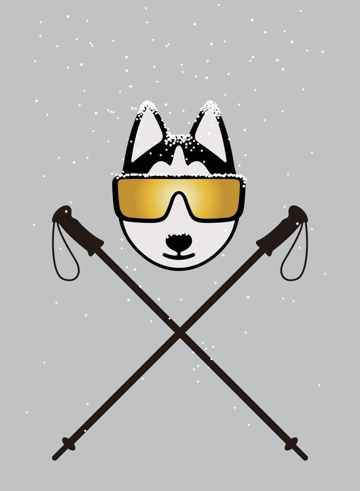 Portrait of skiing dog, wearing something, cool style vector