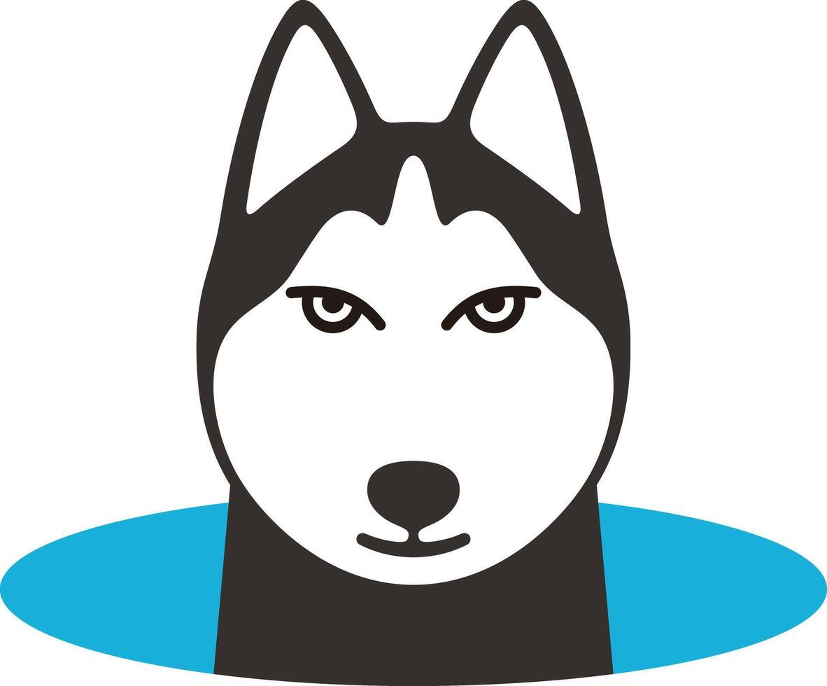 Alaskan Malamute come out of the hole, watching illustration vector