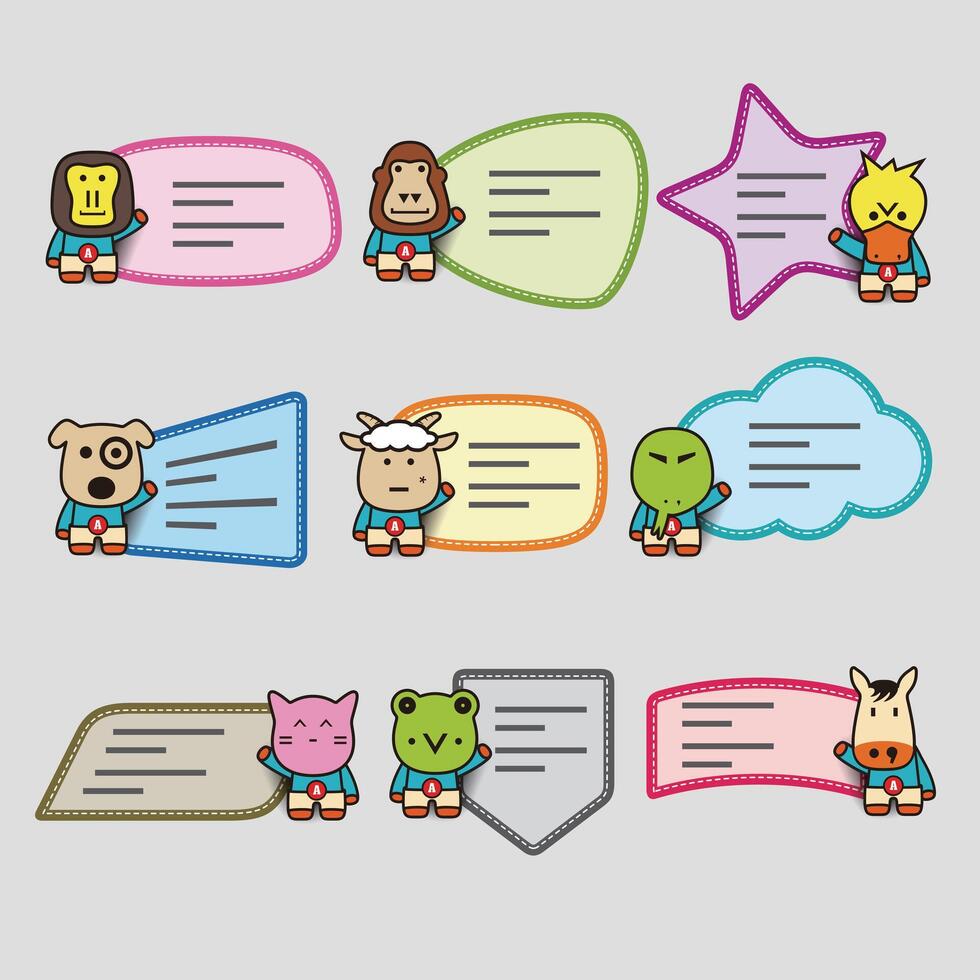 cute animals labels, note vector