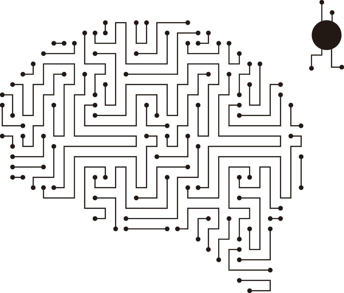 circuit board, maze and brain, Artificial intelligence concept. illustration vector