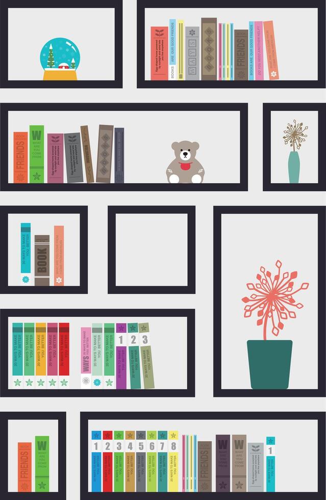 many books on the bookshelf illustration vector