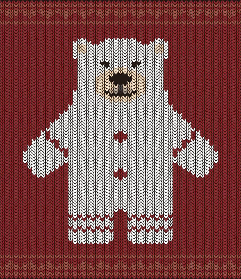 Polar bear on the knitting pattern, Happy new year, illustration vector