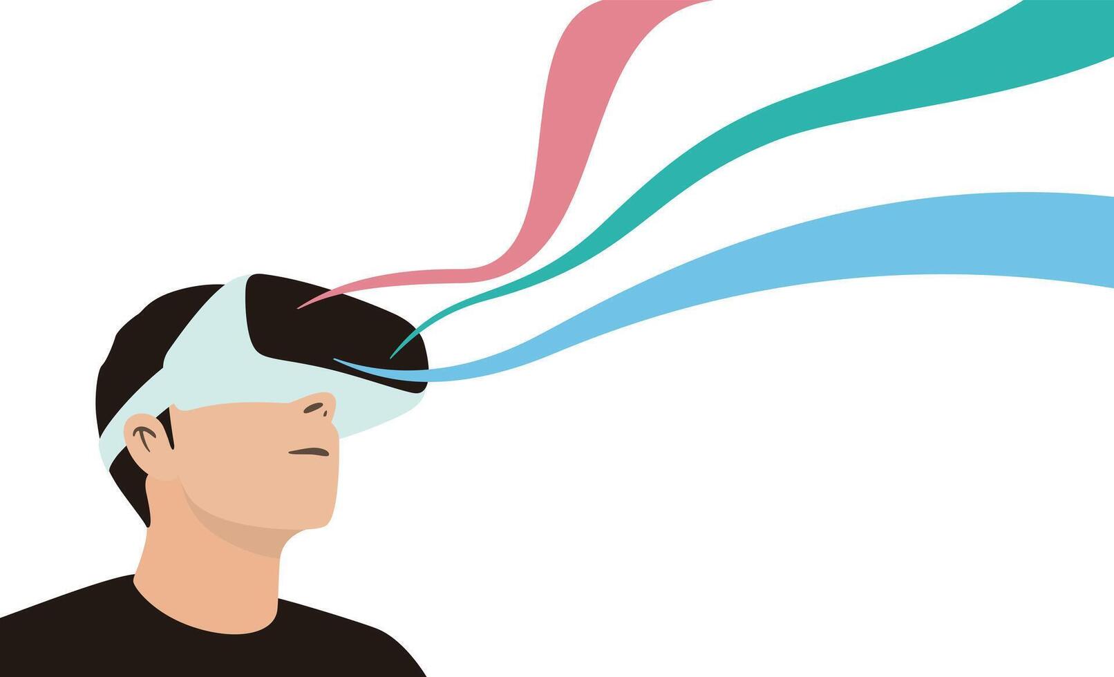 Man wearing virtual reality glasses. look at the sky vector