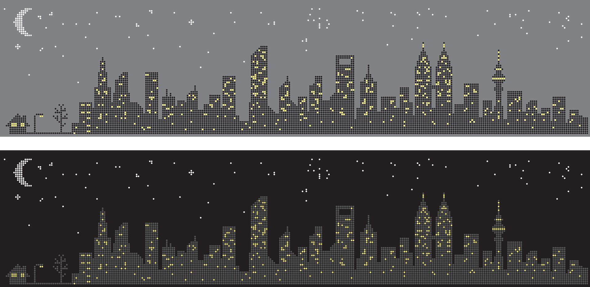 LED silhouette city night, skyline, cityscape vector