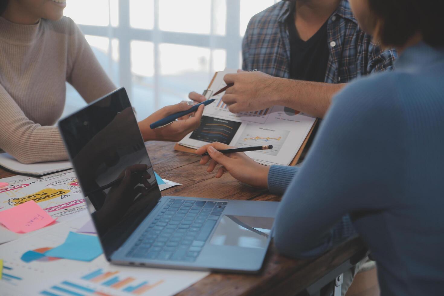 Team of business people working together in the meeting room office, teamwork background charts and graphs banner, double exposure successful teamwork,business planning concept. photo