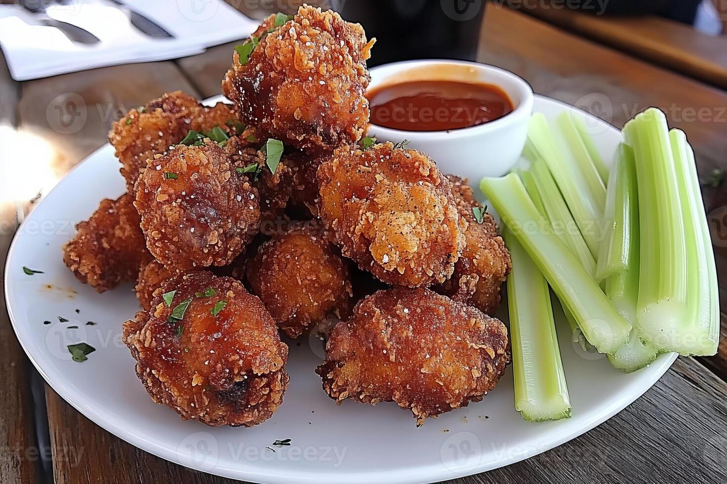 Crispy Chicken Bites with Celery and BBQ Sauce photo