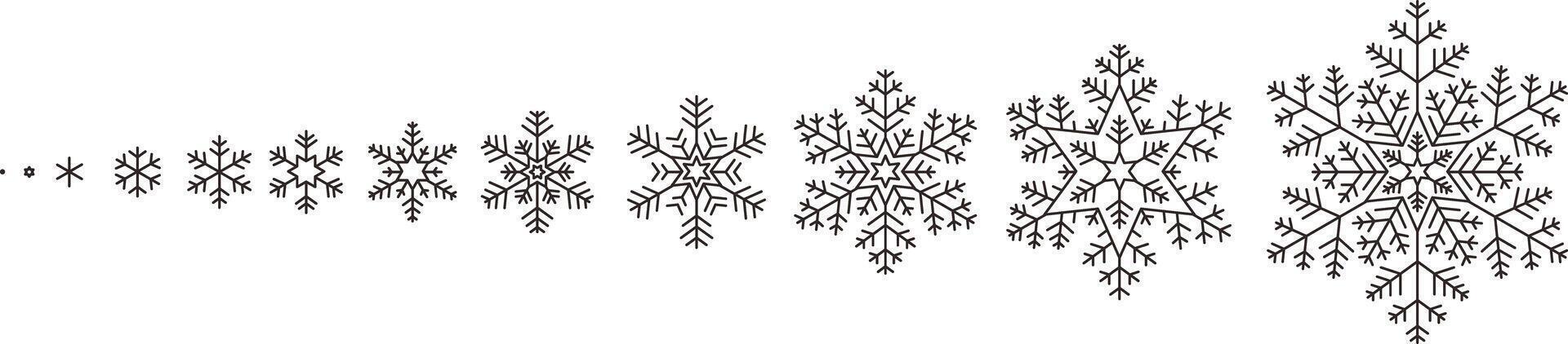 Snowflake icons, from small to big vector