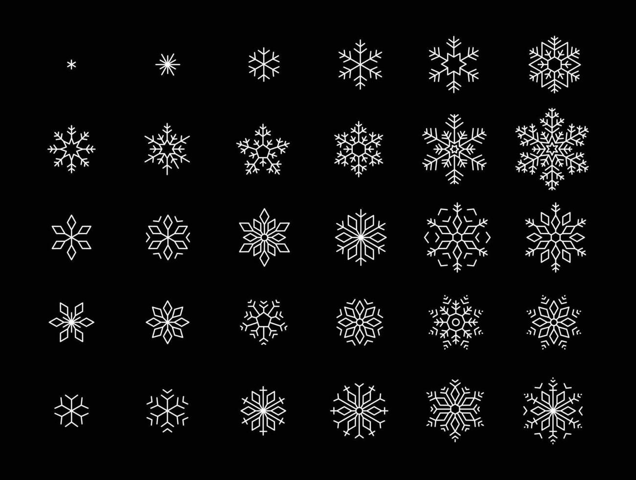 Snowflake icons, from small to big vector