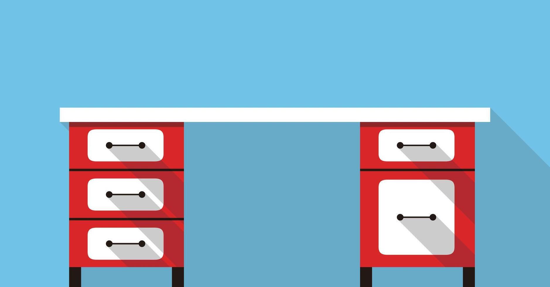 Single Desk with drawer flat icon design, Blue color background vector
