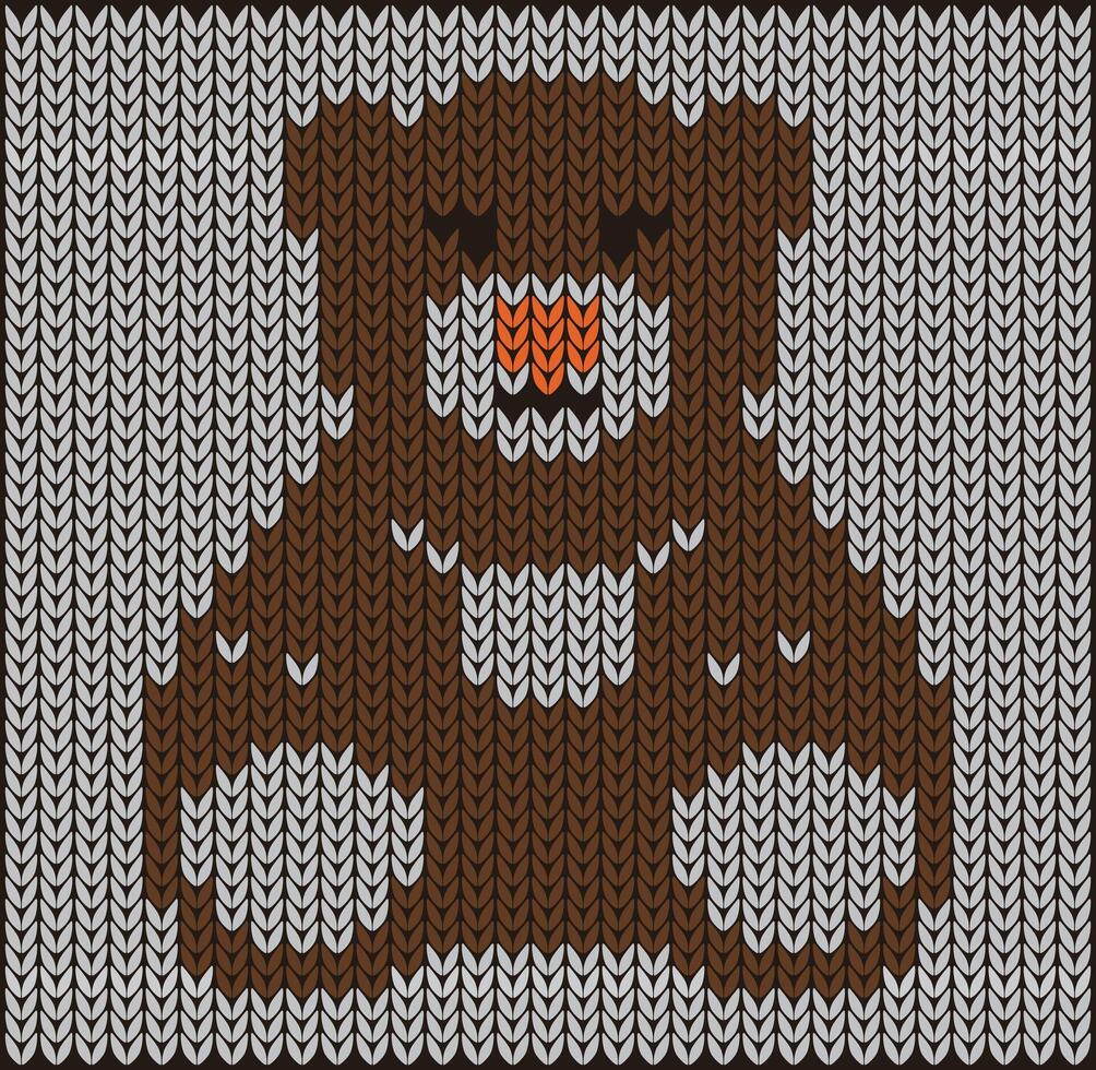 Cute teddy toy on the knitting pattern, Happy new year, illustration vector
