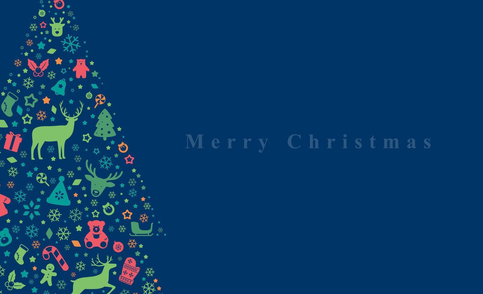 Christmas tree poster, greeting card design, flat icons vector