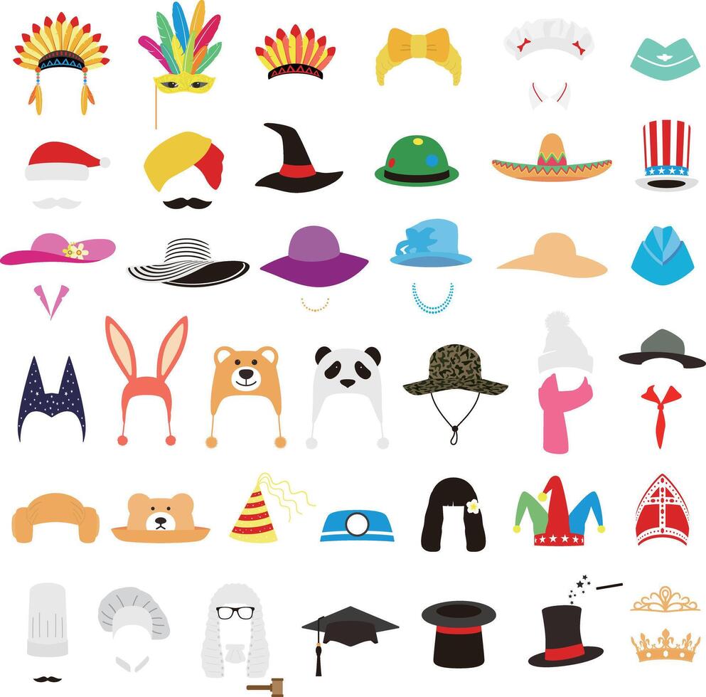 Hat and cap icon set, illustration vector
