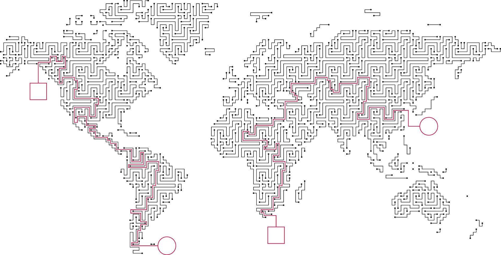 Maze map of the world, Earth map vector