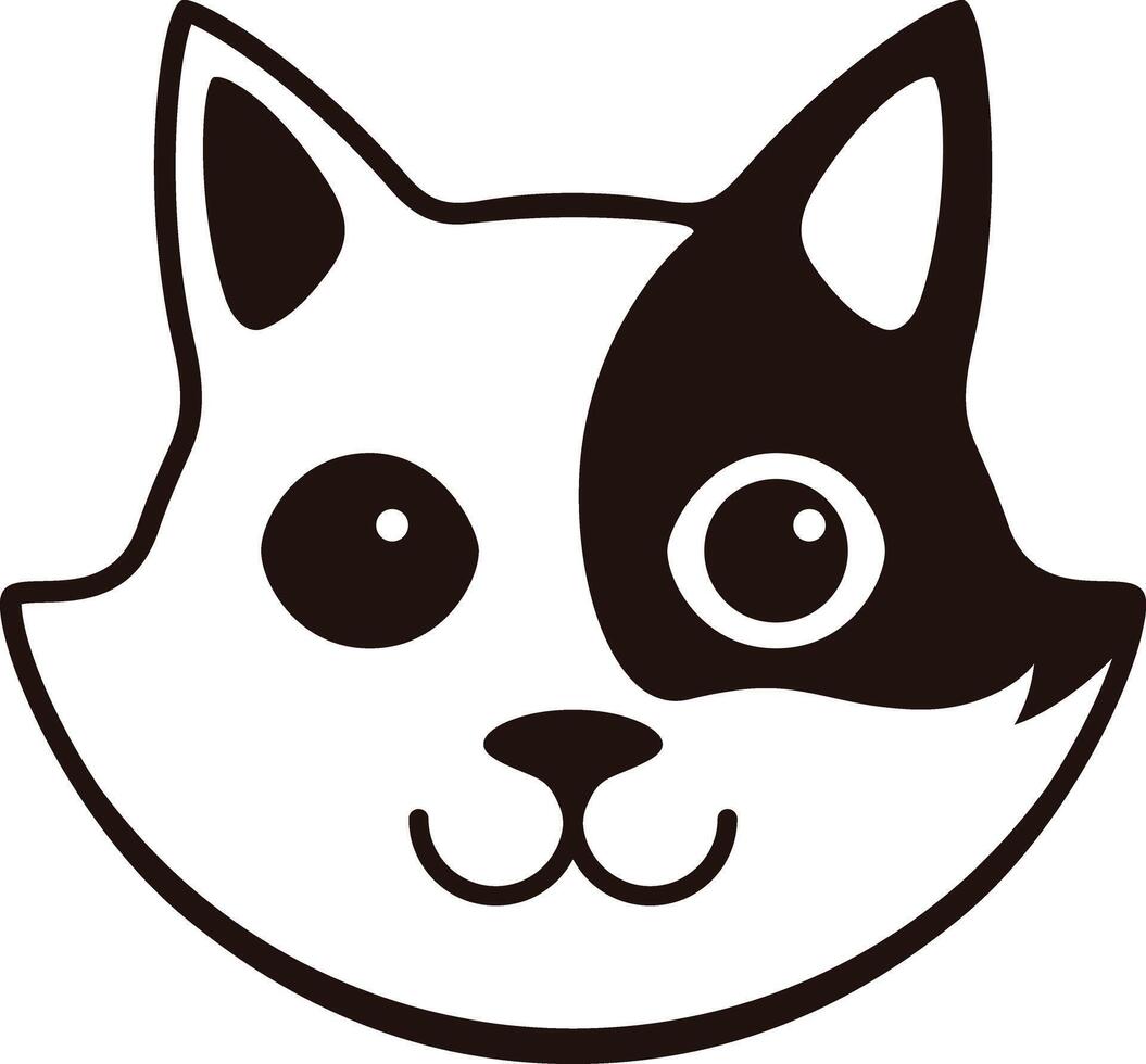 Cute Black and white cat, cartoon flat icon design, like a logo vector