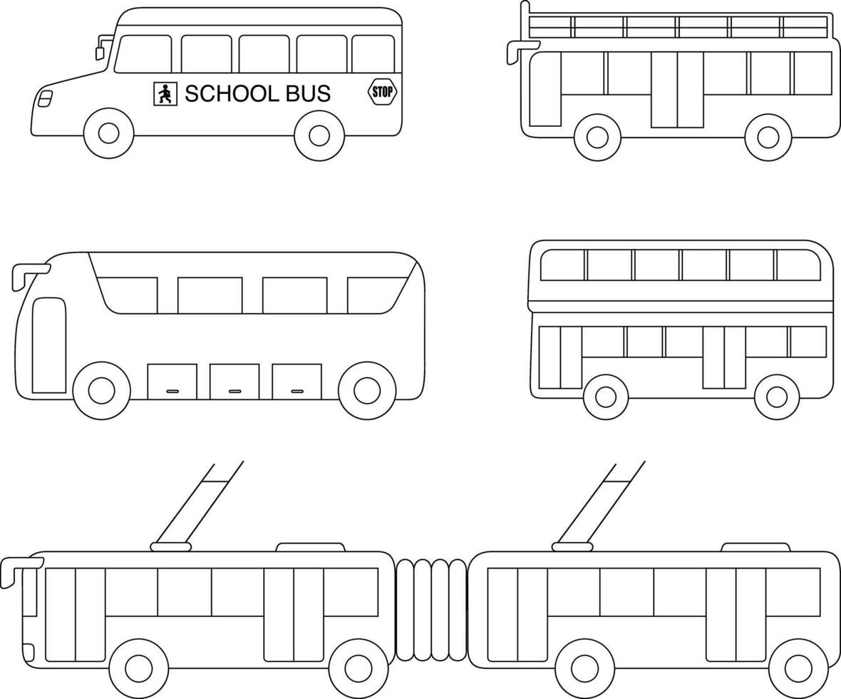 Bus icon set, outline illustration vector