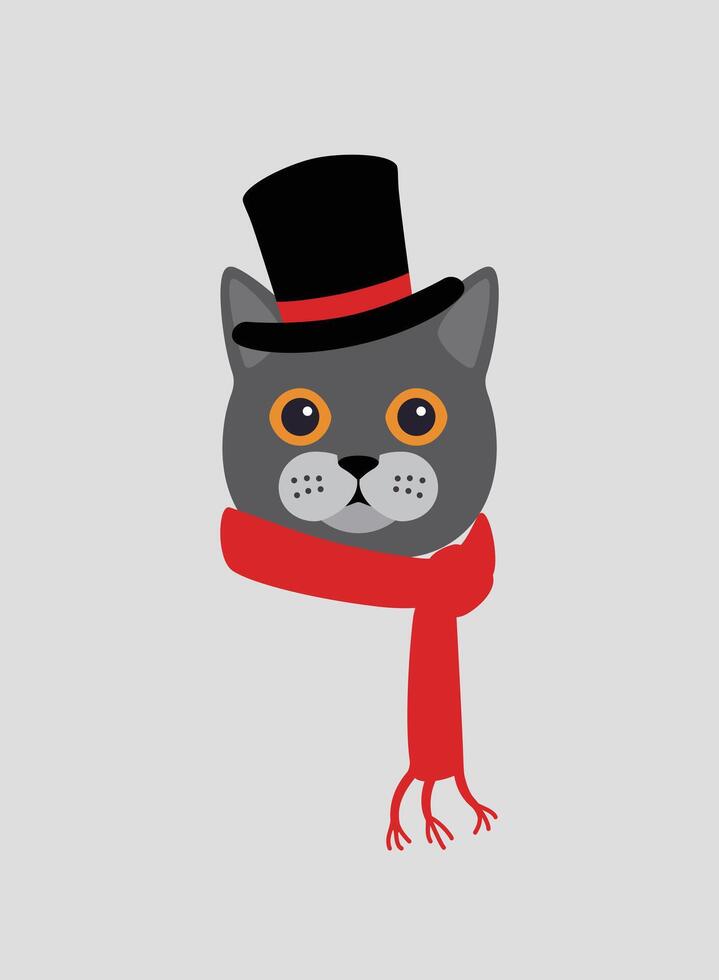 Portrait of cat, wearing hat and scarf, like a gentleman, cool style, cosplay vector