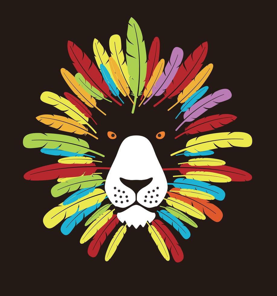 lion cartoon face with feather, flat animal face icon vector