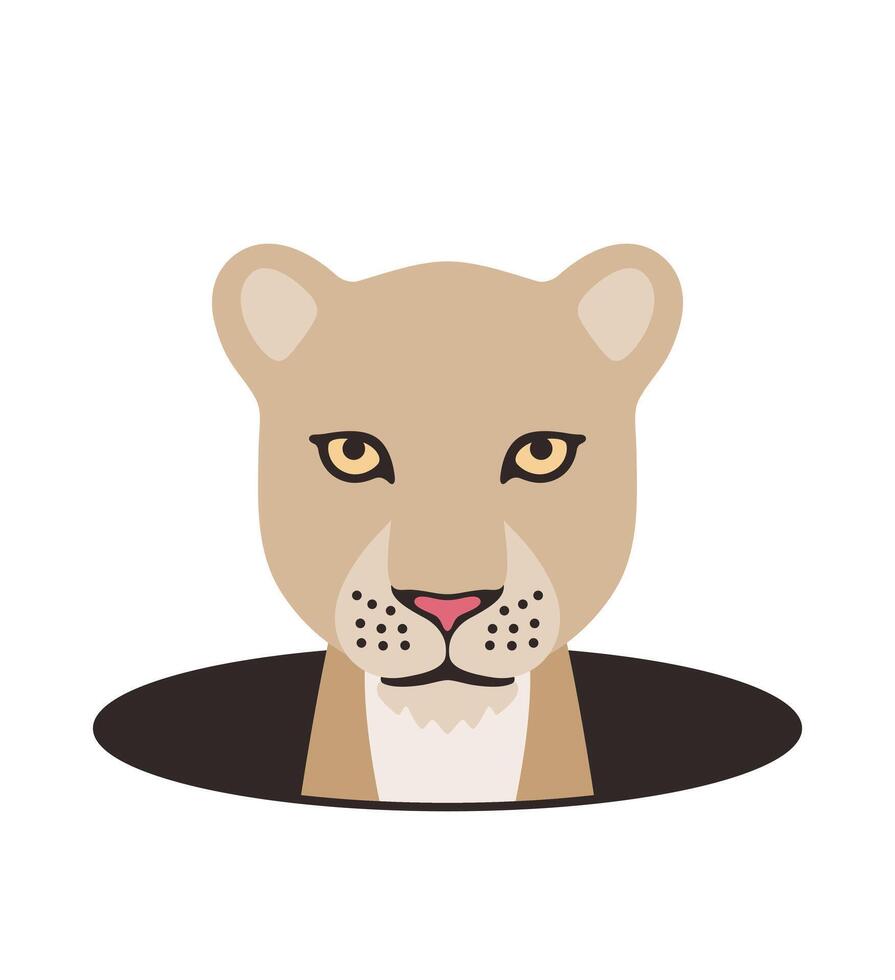 cute lion on the hole, watching, illustration vector